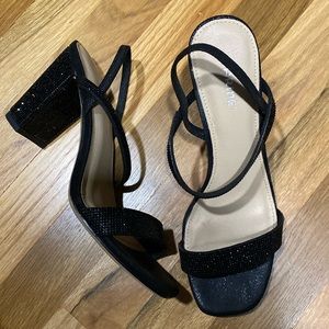 Black rhinestones block heel sandals -worn once -size 9